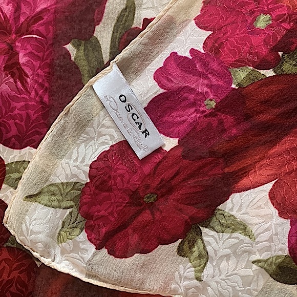 Vintage Oscar de la Renta Silk Cream White and Dark Purple Square Scarf - Picture 3 of 7